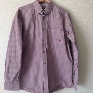 Ariat Pro Series Long Sleeve Button Down Cowboy Work Utility Shirt Men's L Red